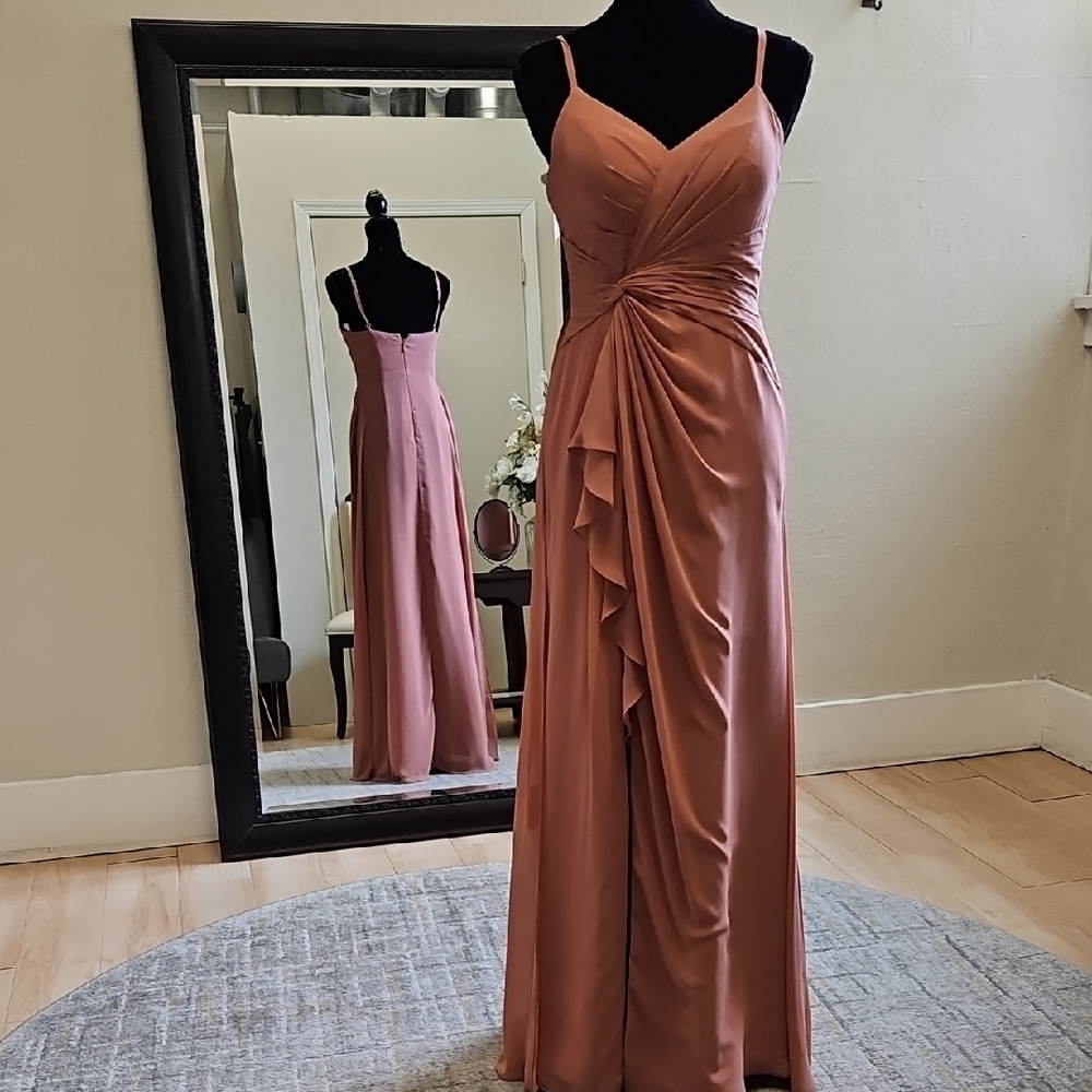 Size A4 MAI TAI chiffon ruffle gown w/ slit Aline by AZAZIE new w/o tags